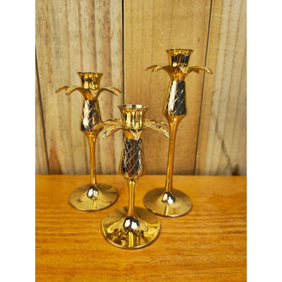 Vintage Brass Pineapple Candle Holders - Picture 1 of 11